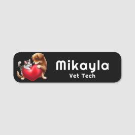 Leuke kitten en puppy en hart naamplaatje