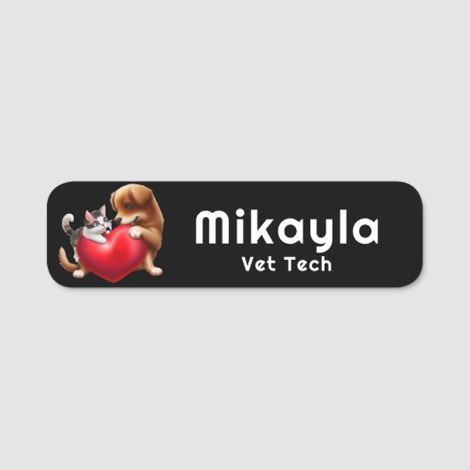 Leuke kitten en puppy en hart naamplaatje (Voorkant)