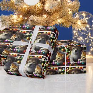 Leuke kitten en puppy kerst cadeaupapier