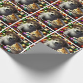 Leuke kitten en puppy kerst cadeaupapier (Hoek)