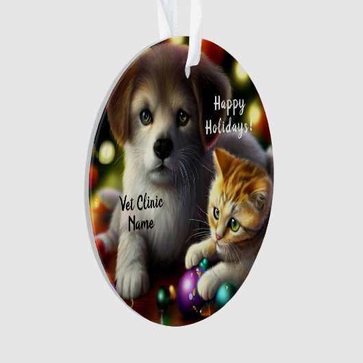 Leuke kitten en puppy kerst ornament (voorkant)