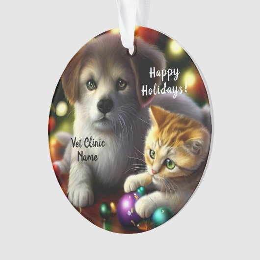 Leuke kitten en puppy kerst ornament (voorkant)