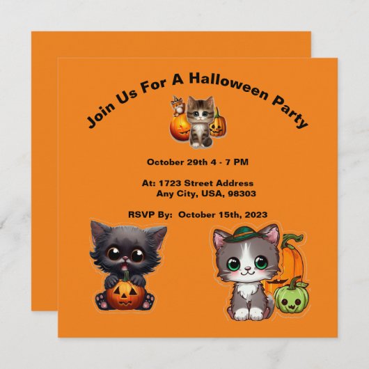 Leuke kitten Halloween Feestuitnodigingen, Hallowe Kaart (Voorkant / Achterkant)