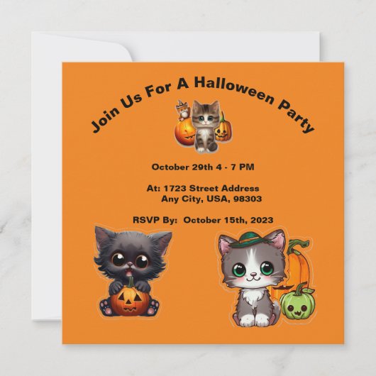 Leuke kitten Halloween Feestuitnodigingen, Hallowe Kaart (Voorkant)