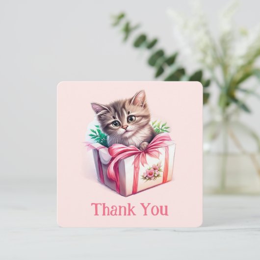 Leuke kitten in een doos Verjaardagscadeau Bedankkaart (Staand voorkant)