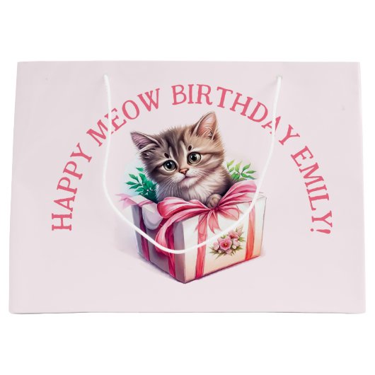 Leuke kitten in een doos Verjaardagscadeau Groot Cadeauzakje (Voorkant)
