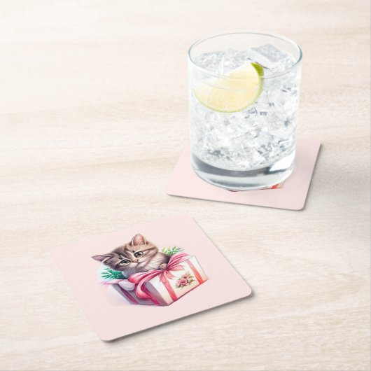 Leuke kitten in een doos Verjaardagscadeau Kartonnen Onderzetters (Insitu)