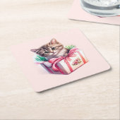 Leuke kitten in een doos Verjaardagscadeau Kartonnen Onderzetters (Schuin)