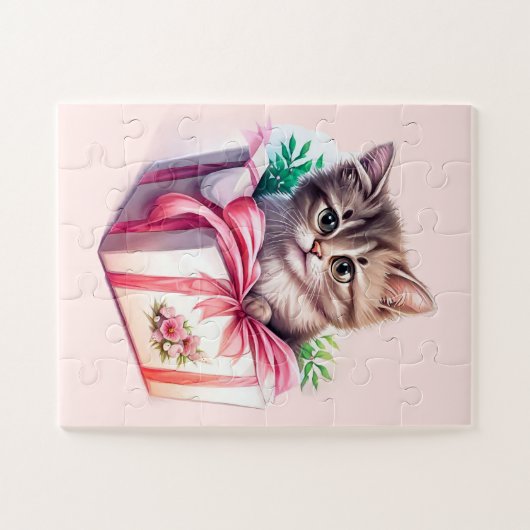 Leuke kitten in een doos Verjaardagscadeau Legpuzzel (Horizontaal)