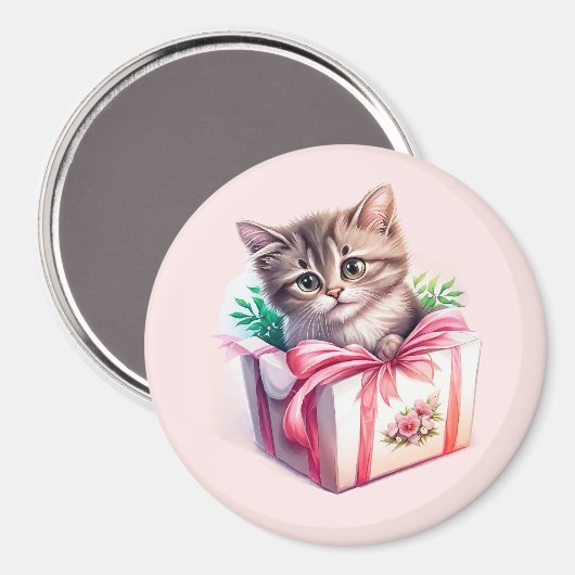 Leuke kitten in een doos Verjaardagscadeau Magneet (Voorkant / Achterkant)