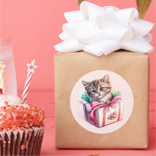 Leuke kitten in een doos Verjaardagscadeau Ronde Sticker