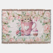 Leuke kitten kat in Cup Blush Roze Rozen Bloemen Deken (Voorkant)