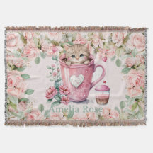 Leuke kitten kat in Cup Blush Roze Rozen Bloemen