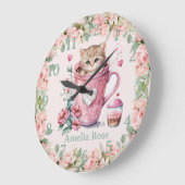 Leuke kitten kat in Cup Blush Roze Rozen Bloemen Grote Klok (Hoek)