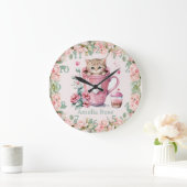 Leuke kitten kat in Cup Blush Roze Rozen Bloemen Grote Klok (Huis)