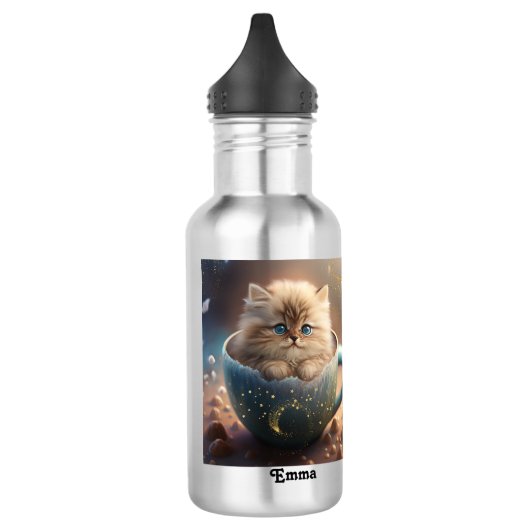 Leuke Kitten Sparkle Kinder School gepersonaliseer Waterfles (Links)