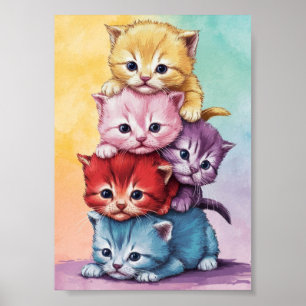 Leuke kittens in pastelkleuren Digitale download a Poster