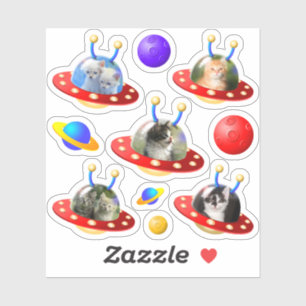 Leuke kittens katten in UFO's Vliegende schotels A Sticker