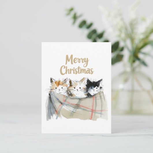 Leuke kittens kerst feestdagenkaart (Staand voorkant)