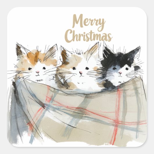 Leuke kittens kerst vierkante sticker (Voorkant)