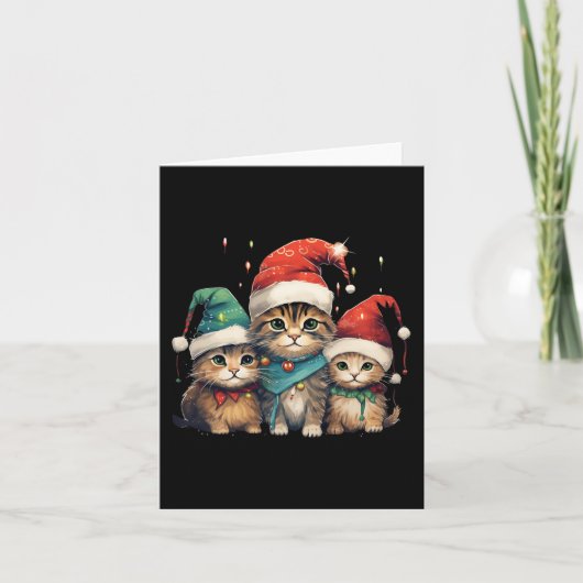 Leuke Kittens Kerst Xmas Tree Lights Xmas Cat Kaart (Voorkant)