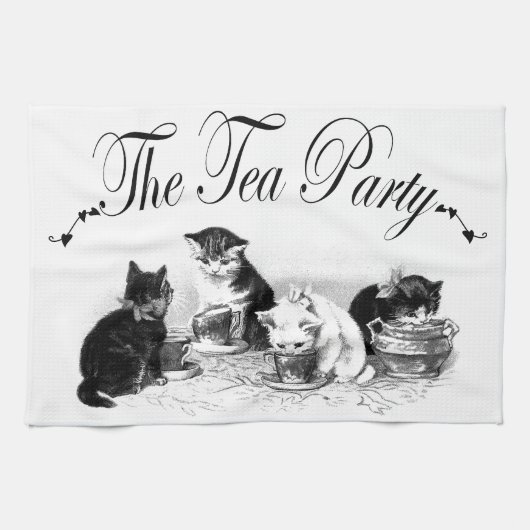 Leuke kittens Tea Party keukenhanddoek (Horizontaal)