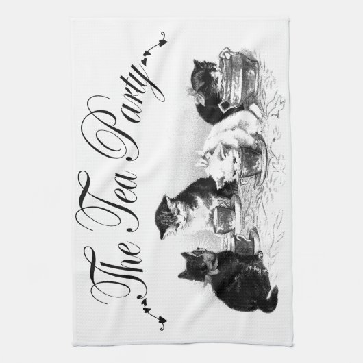 Leuke kittens Tea Party keukenhanddoek (Verticaal)