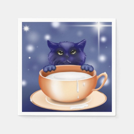 Leuke kitty kat blauwe servetten (Voorkant)