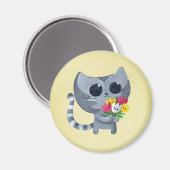 Leuke Kitty Kat en bloemen Magneet (Voorkant / Achterkant)