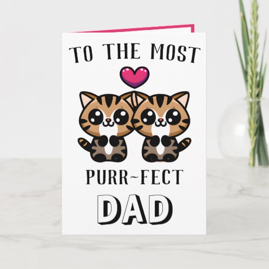 Leuke kitty kat kitten woordspeling vader gelukkig bedankkaart (Voorkant)