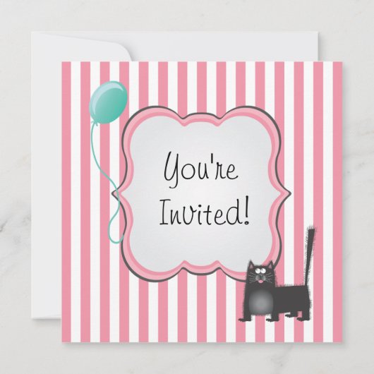 Leuke kitty kat verjaardagsfeestje uitnodiging (Achterkant)