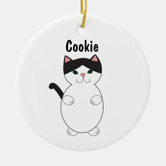 Leuke kitty kat zwart en wit personaliseren keramisch ornament (Voorkant)