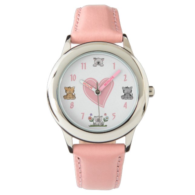 Leuke Kitty Katten en Roze Hart Horloge (Voorkant)