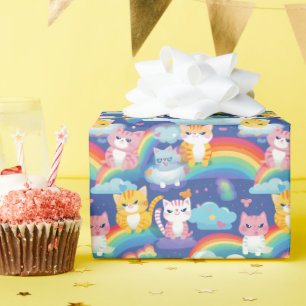 Leuke kitty katten op regenbogen leuke verjaardag cadeaupapier