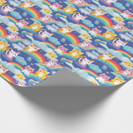 Leuke kitty katten op regenbogen leuke verjaardag cadeaupapier (Hoek)