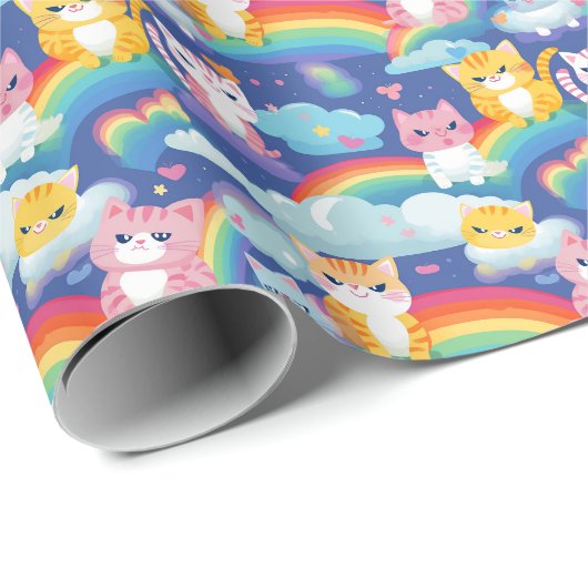 Leuke kitty katten op regenbogen leuke verjaardag cadeaupapier (Rol Hoek)