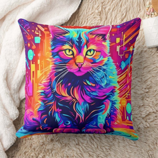 Leuke Kitty: Mooie Neon Kunst Kussen (Deken)