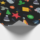 Leuke klassieke motief kerst zwarte achtergrond cadeaupapier (Hoek)
