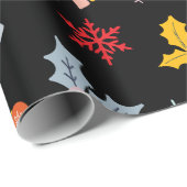 Leuke klassieke motief kerst zwarte achtergrond cadeaupapier (Rol Hoek)