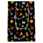 Leuke klassieke motief kerst zwarte achtergrond medium cadeauzakje (Achterkant)