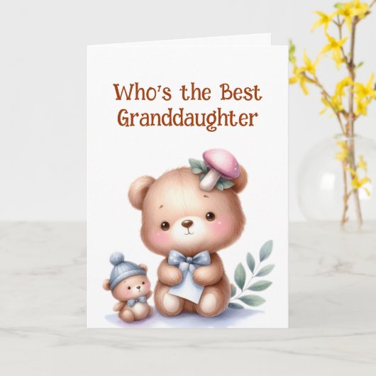 Leuke kleindochter Verjaardag Schattige Teddy Bear Kaart (Gele Bloem)