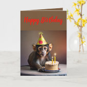 Leuke kleine aap verjaardag kaart (Gele Bloem)