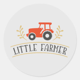Leuke kleine boer, rode tractor ronde sticker