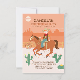 Leuke kleine cowboy en paard verjaardagsfeestje bedankkaart