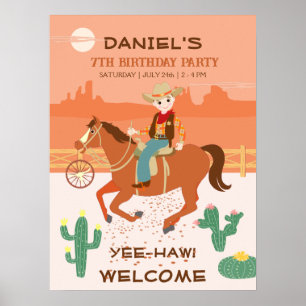 Leuke kleine cowboy en paard verjaardagsfeestje poster