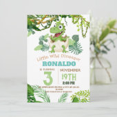 Leuke Kleine Dinosaur Thema 3e Verjaardagsfeestje Kaart (Staand voorkant)