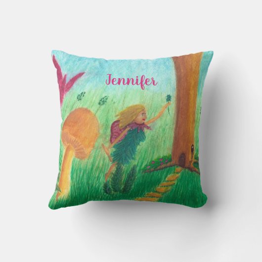 Leuke kleine fee in tuin gepersonaliseerde kussens (Achterkant)