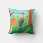 Leuke kleine fee in tuin gepersonaliseerde kussens (Voorkant)