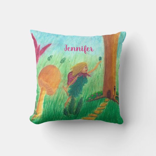 Leuke kleine fee in tuin gepersonaliseerde kussens (Voorkant)