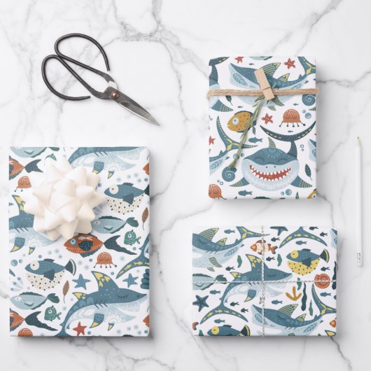 Leuke kleine haai onder het Zee dier Inpakpapier Vel (Voorkant)